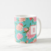Roze Anjerprint Monogram Koffiemok (Voorkant rechts)