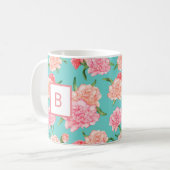 Roze Anjerprint Monogram Koffiemok (Voorkant links)