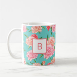 Roze Anjerprint Monogram Koffiemok