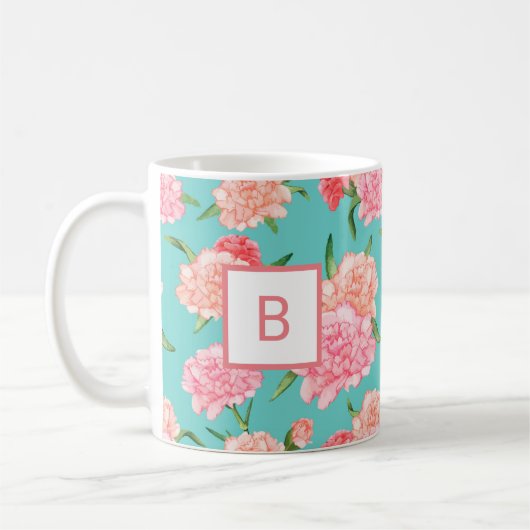 Roze Anjerprint Monogram Koffiemok (Links)