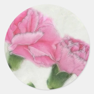 Roze anjers 3 ronde sticker