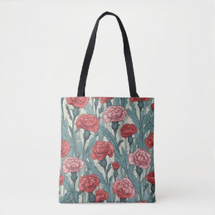Roze anjers bloem illustratie tote bag