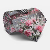 Roze Anjers Bloem Regeling Schilderij Stropdas (Opgerold)