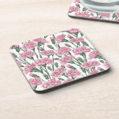 Roze anjers bloemen bier onderzetter (Linkerzijde)