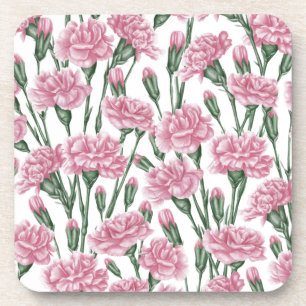 Roze anjers bloemen bier onderzetter