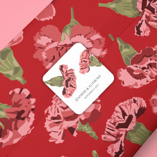 Roze Anjers Bloemen op Rood Patroon Cadeaupapier
