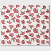 Roze Anjers Bloemen op Wit Patroontje Cadeaupapier (Vlak)