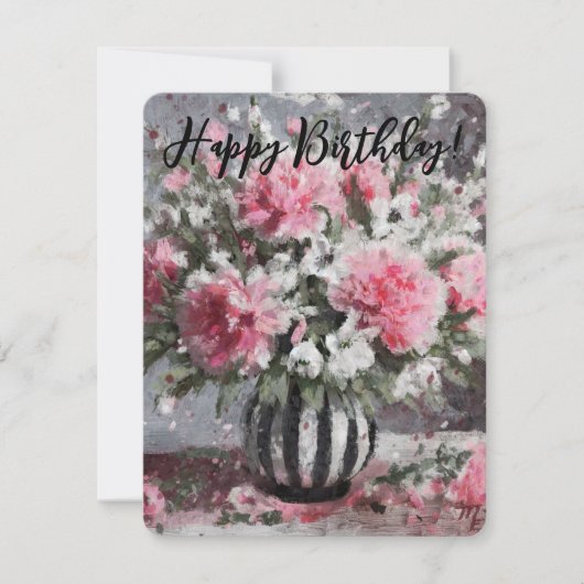 Roze Anjers Bloemenarrangement Verjaardag Kaart (Voorkant)