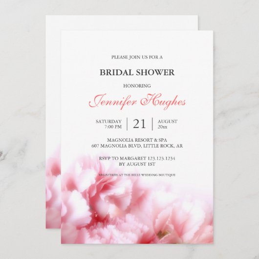 Roze anjers bruids douche uitnodiging (Voorkant / Achterkant)