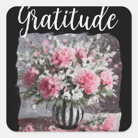Roze Anjers Dankbaarheid Bloem Arrangement Vierkante Sticker (Voorkant)