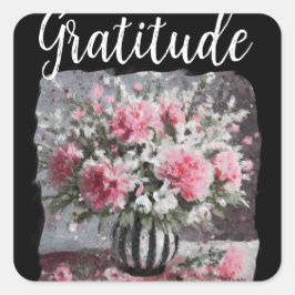 Roze Anjers Dankbaarheid Bloem Arrangement Vierkante Sticker