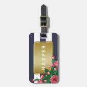 Roze anjers en blauwe strepen Aangepaste naam Bagagelabel (Voorkant verticaal)