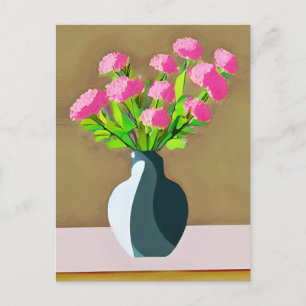 Roze Anjers in een Vaas Moderne Kunst Briefkaart