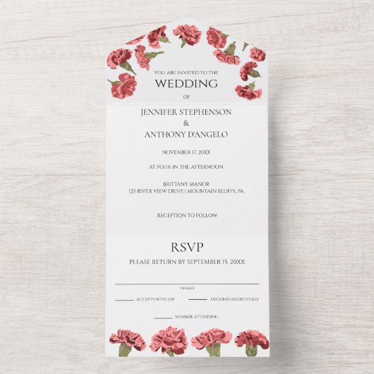 Roze Anjers Luxe Modern Bloemen Custom All In One Uitnodiging (Binnen)