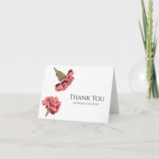 Roze Anjers Luxe Moderne Bloemen Bruiloft Bedankkaart (Voorkant)