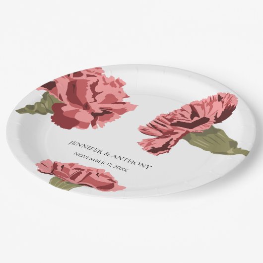 Roze Anjers Luxe Moderne Bloemen Bruiloft Papieren Bordje (Gekanteld)