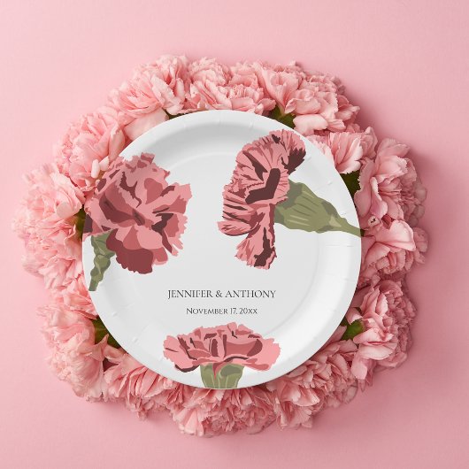 Roze Anjers Luxe Moderne Bloemen Bruiloft Papieren Bordje