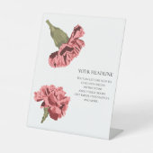 Roze Anjers Luxe Moderne Bloemen Bruiloft Reclamebord Met Voetstuk (Voorkant)