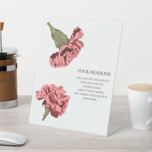 Roze Anjers Luxe Moderne Bloemen Bruiloft Reclamebord Met Voetstuk (Insitu)