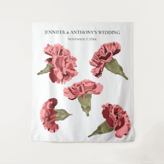 Roze Anjers Luxe Moderne Bloemen Bruiloft Wandkleed (Voorkant)