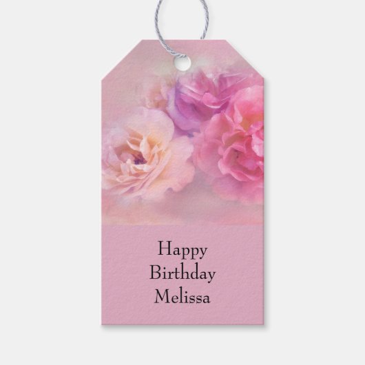  roze anjers met stijlvolle foto van zaterdag cadeaulabel (Voorkant)