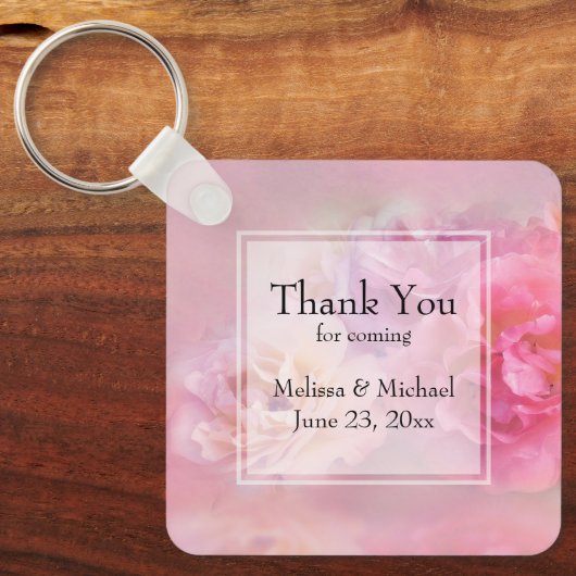  roze anjers met stijlvolle foto's bruiloft sleutelhanger (Voorkant)