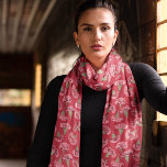Roze Anjers op Rood Patterned Sjaal<br><div class="desc">Voeg een mooie touch toe aan je outfit met deze sjaal met patroon. Dit patroon bevat mijn realistische stijl illustraties van anjer bloemen gezet tegen een rijke karmozijnrode achtergrond. De bloemen zijn in roze tinten afgebeeld en mauve op groene stengels. Het rijke kleurenpalet geeft de print een en elegante uitstraling....</div>