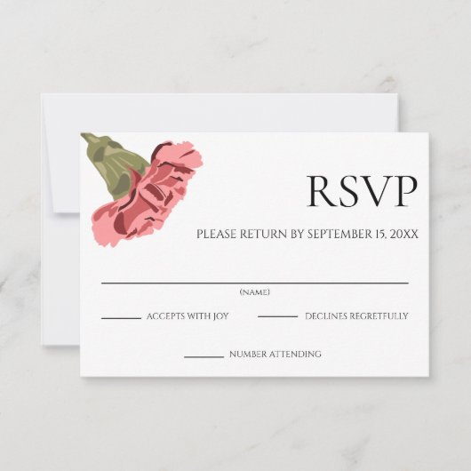 Roze anjers op witte moderne bloemen RSVP kaartje (Voorkant)