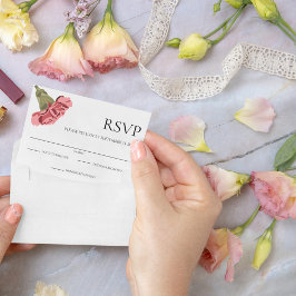 Roze anjers op witte moderne bloemen RSVP kaartje
