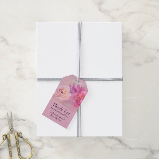  roze anjers Stijlvolle fotografie bruiloft Cadeaulabel (Met Touw)