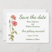 Roze anjers waterverf Flat Save the Date Card (Voorkant)