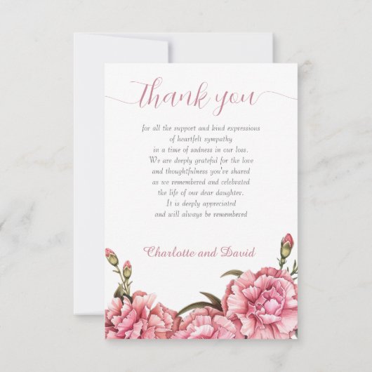 Roze Anjers Zacht Wit Foto Memorial Dank u Bedankkaart (Achterkant)
