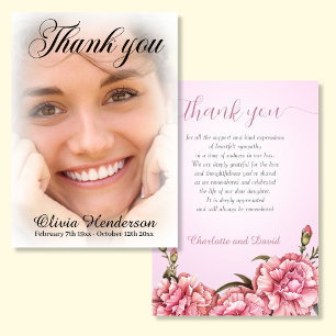 Roze Anjers Zacht Wit Foto Memorial Dank u Bedankkaart