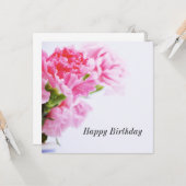 Roze anjnenbloem Happy Birthday Kaart (Voorkant / Achterkant in situ)