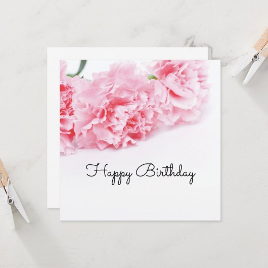 Roze anjnenbloem Happy Birthday Kaart (Voorkant / Achterkant in situ)