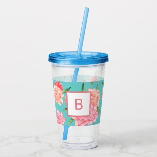 Roze anjnprintmonogram acryl drinkbeker (Achterkant)