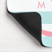 Roze anker en monogram op mintstripes muismat (Hoek)