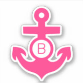 Roze Anker Gepersonaliseerd Monogram Nautisch Viny Sticker (Voorkant)