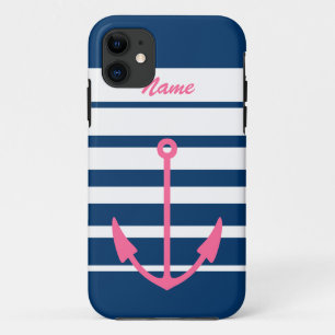Roze anker iPhone 5 hoesje marineblauw en wit