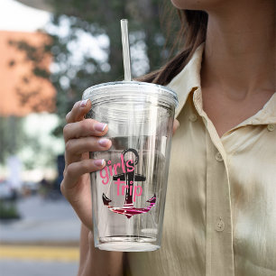Roze Anker Meisjesreis Monogram met Datum Acryl Drinkbeker