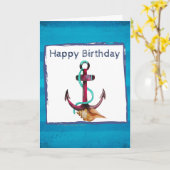 Roze anker met touw en schelpen Verjaardag Kaart (Gele Bloem)