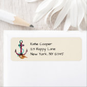 Roze anker met touw en zeeschelpen in Waterverf Etiket (Insitu)