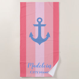 Roze anker Moderne Nautical Stripes Aangepaste naa Strandlaken