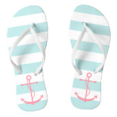 Roze anker op mint Stripes Teenslippers (Voetbed)
