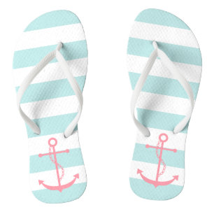 Roze anker op mint Stripes Teenslippers