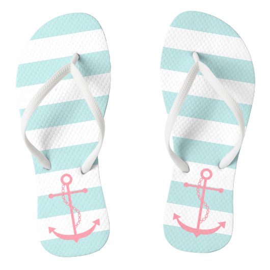 Roze anker op mint Stripes Teenslippers (Voetbed)