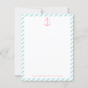 Roze anker op mono-grammcards met mint Stripes Kaart