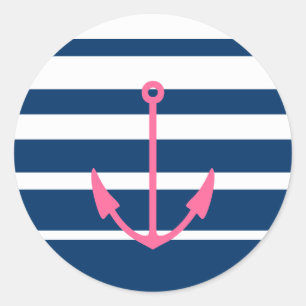 Roze anker stickers met blauw-witte strepen