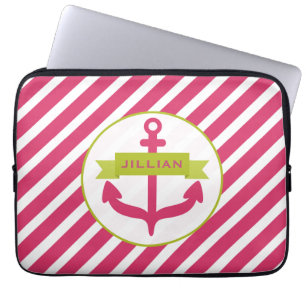 Roze anker & Stripes Electronics Bag Laptop Sleeve
