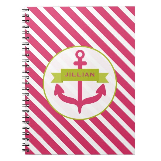 Roze anker & Stripes notebook Notitieboek (Voorkant)